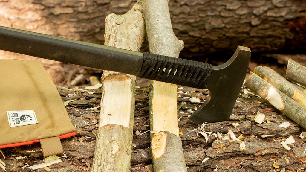 Using my hammer to baton my stop cuts, the Case Winkler Pack Axe did well whittling out the rest of the notches for my A-frame cross poles.