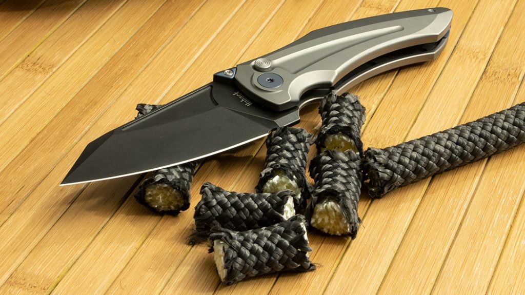 This half inch climbing rope sliced cleanly with the Jake Hoback Sumo.