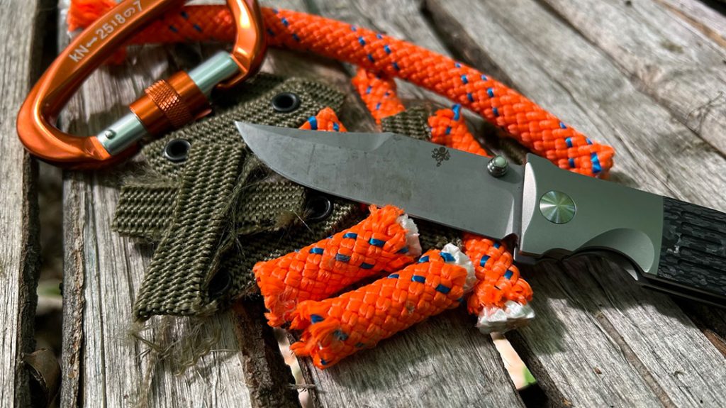 After whittling with the Prometheus Design Werx SPD STS I was still able to cleanly cut a heavy-duty nylon military gun belt and some half-inch climbing rope.