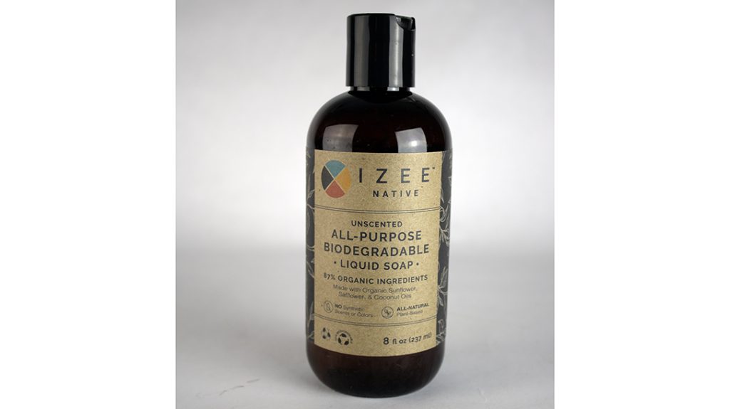 The Izee Native all-purpose soap lacks sent for the field. 