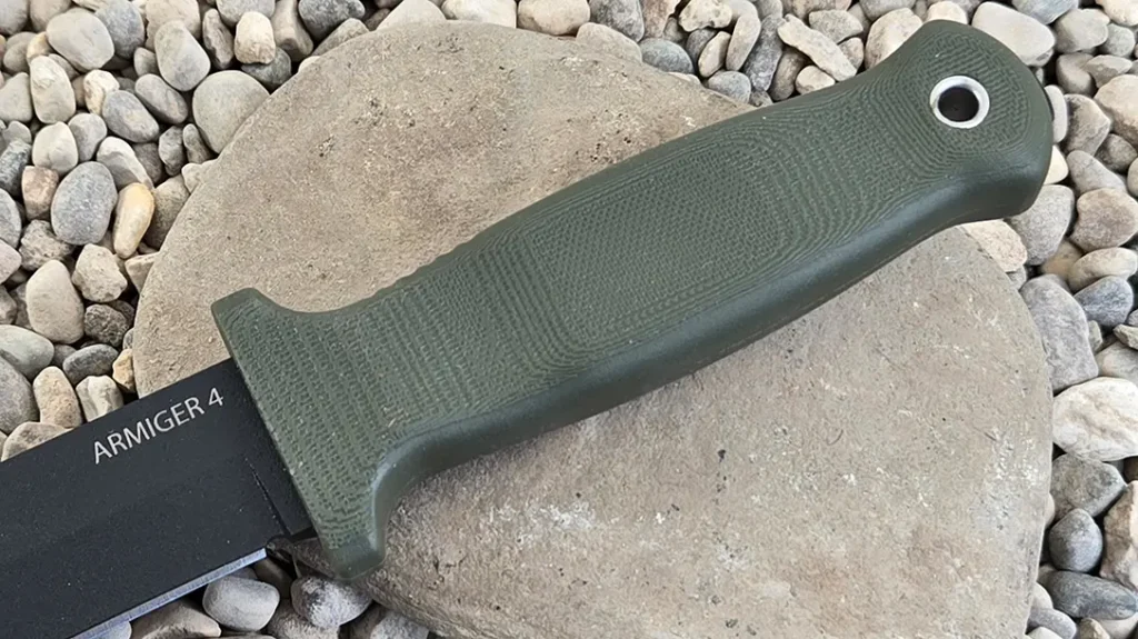 Textured grip on the Demko Armiger 4 knife. 