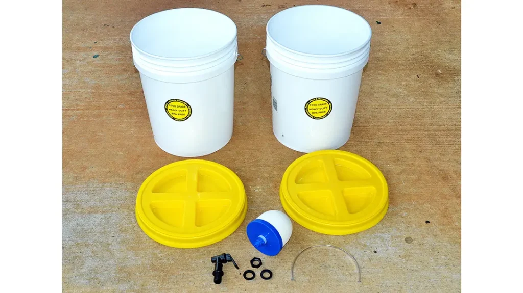 Parts for the two-bucket filtration system. 