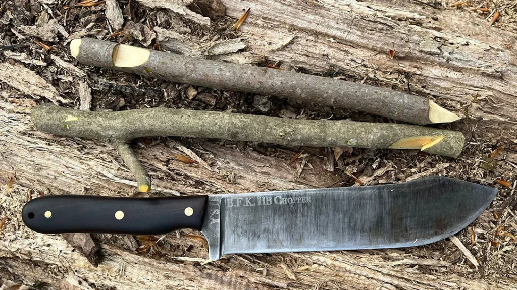 Tent stakes and pot hooks have always had a place in camp. The knife can handle smaller knife tasks like this with ease.