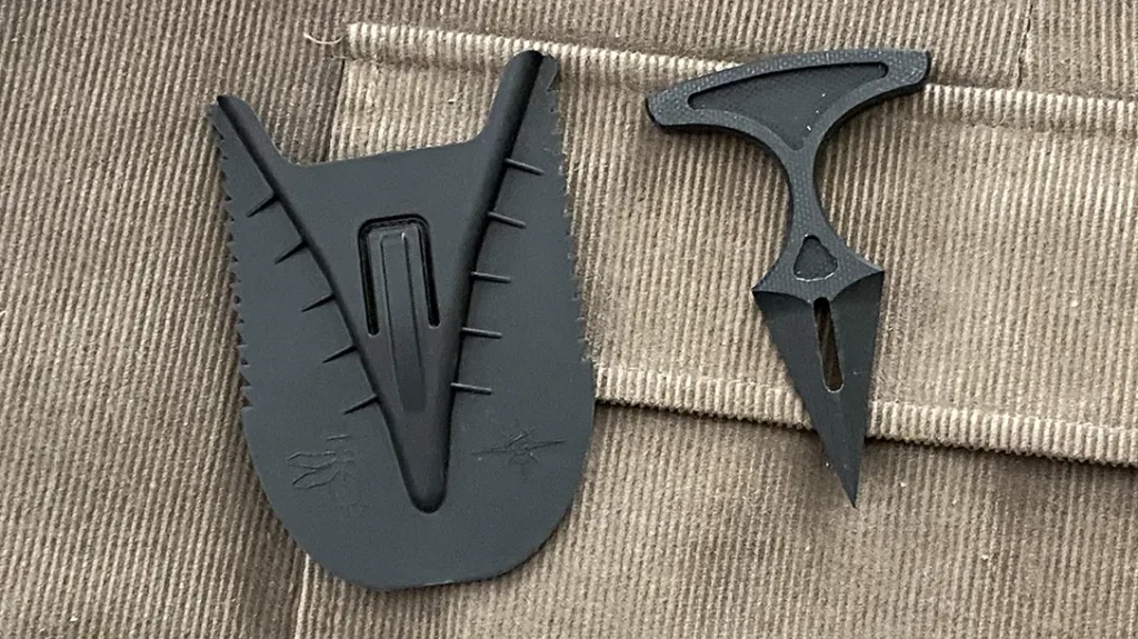 The Snake Doctor push dagger is a purpose-built defensive tool designed for seamless integration with the Toor Knives INCOG Wallet.