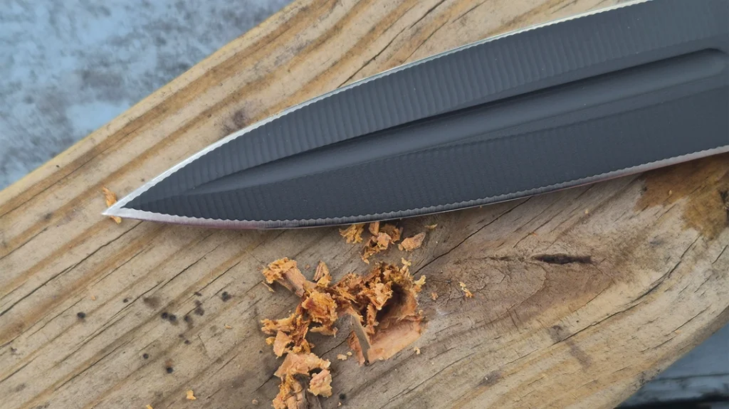 Even semi-frozen lumber wasn’t an issue, and the point of the knife still looks brand new.
