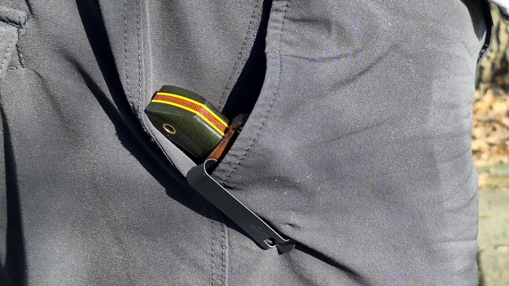 The pocket clip secured the sheath in place as you move around.
